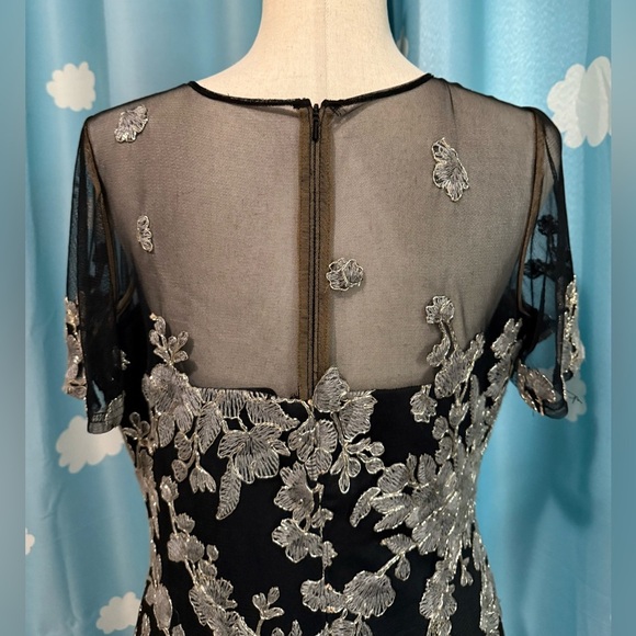 Tadashi Shoji lace gold appliqué sheer black dress- 12 - Picture 4 of 7